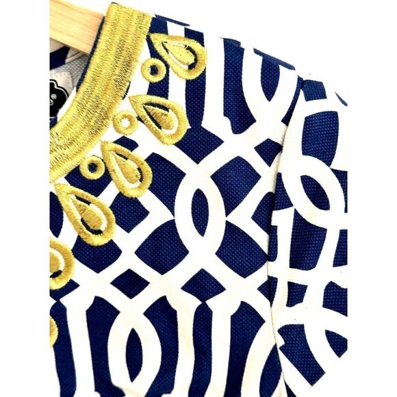 Gorgeous Mud Pie Short Sleeve Shift Dress w/ Gold Embellishment Sz XS EUC preppy - Picture 3 of 8